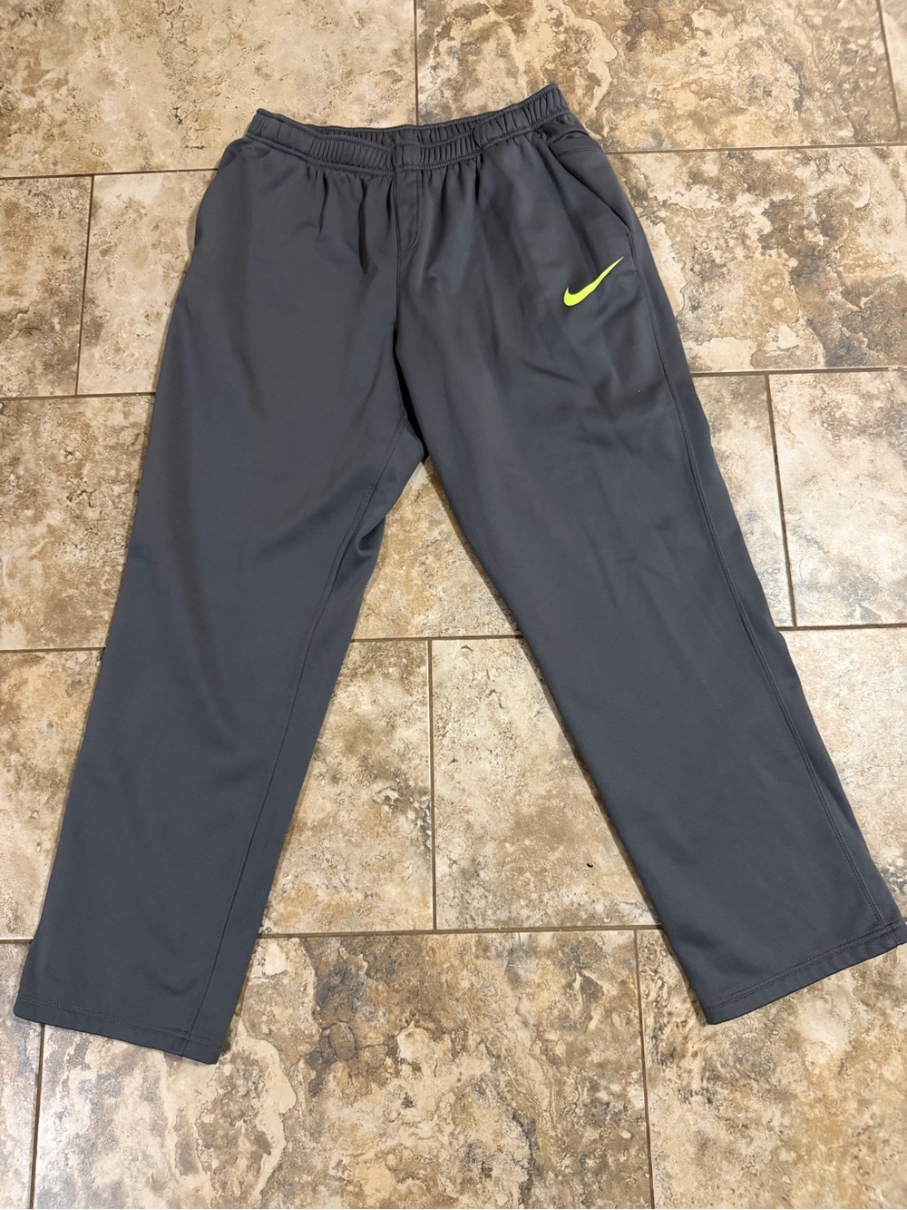 Nike Men’s Dark Gray Joggers with Neon Yellow Swoosh